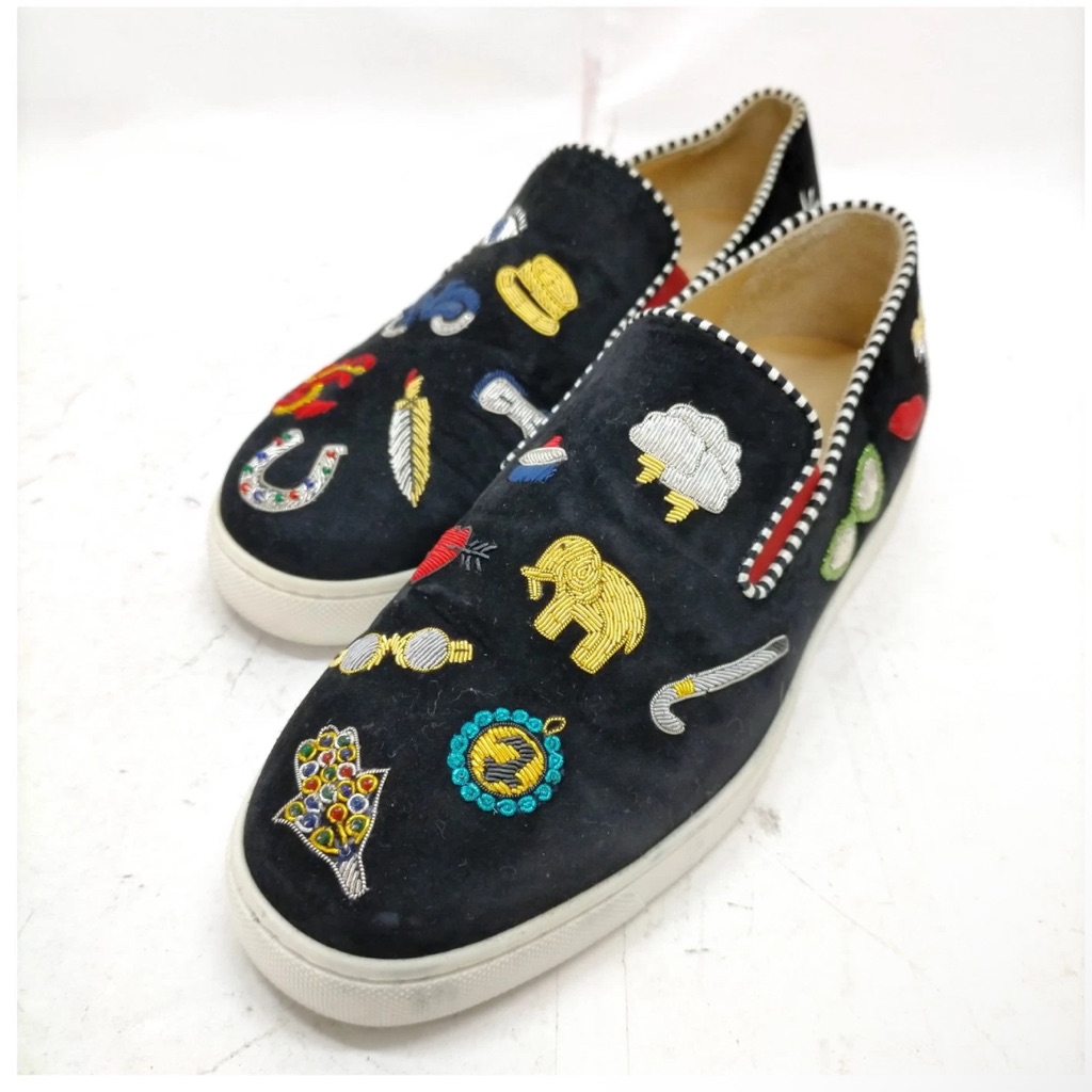 Christian Louboutin Embroidered Women Slip-On Shoes - Black